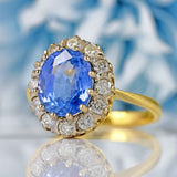 Ellibelle Jewellery Vintage 1992 Ceylon Sapphire & Diamond 18ct Gold Cluster Engagement Ring