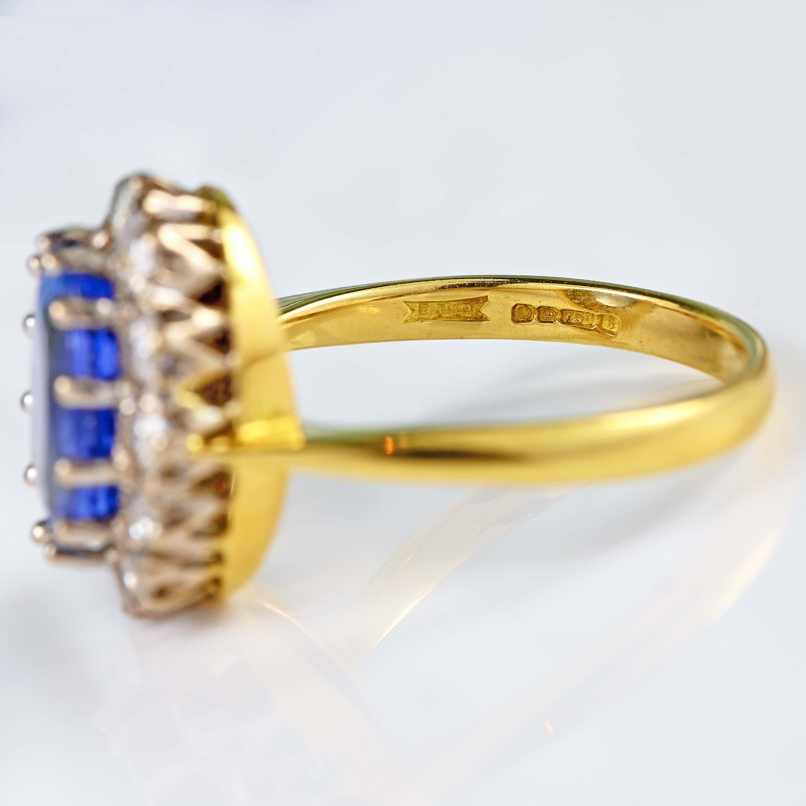 Ellibelle Jewellery Vintage 1992 Ceylon Sapphire & Diamond 18ct Gold Cluster Engagement Ring