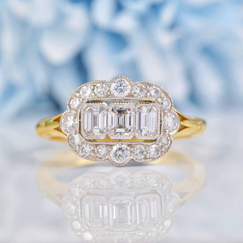 Ellibelle Jewellery Vintage 1992 Emerald-Cut Diamond 18ct Gold Engagement Ring