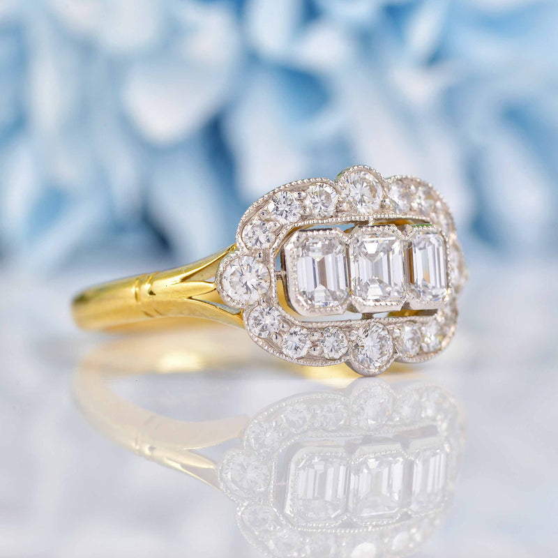 Ellibelle Jewellery Vintage 1992 Emerald-Cut Diamond 18ct Gold Engagement Ring