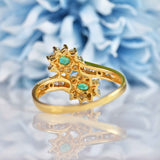 Ellibelle Jewellery Vintage 1992 Emerald & Diamond 18ct Gold Crossover Cluster Ring