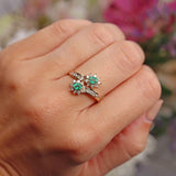 Ellibelle Jewellery Vintage 1992 Emerald & Diamond 18ct Gold Crossover Cluster Ring