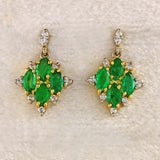 Ellibelle Jewellery Vintage 1992 Emerald & Diamond 18ct Gold Marquise Drop Earrings