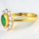 Ellibelle Jewellery Vintage 1992 Emerald & Diamond 18ct Gold Oval Floral Cluster Ring (0.77cts)