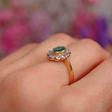 Ellibelle Jewellery Vintage 1992 Emerald & Diamond 18ct Gold Oval Floral Cluster Ring (0.77cts)