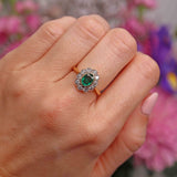 Ellibelle Jewellery Vintage 1992 Emerald & Diamond 18ct Gold Oval Floral Cluster Ring (0.77cts)