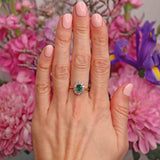 Ellibelle Jewellery Vintage 1992 Emerald & Diamond 18ct Gold Oval Floral Cluster Ring (0.77cts)