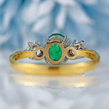 Ellibelle Jewellery Vintage 1992 Emerald & Diamond 18ct Gold Three-Stone Engagement Ring (0.65cts)