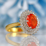 Ellibelle Jewellery Vintage 1992 Fire Opal & Diamond 18ct Gold Cluster Ring