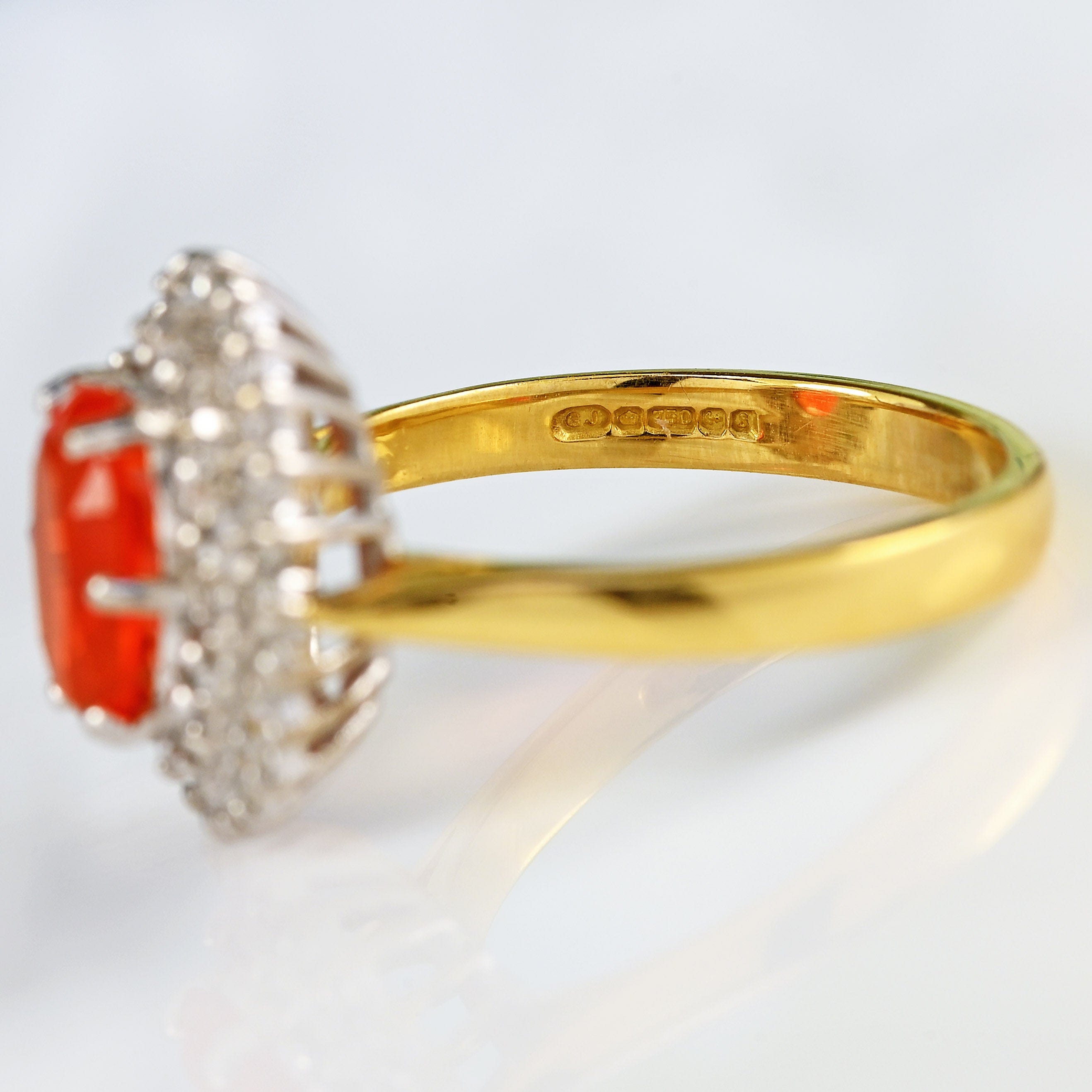 Ellibelle Jewellery Vintage 1992 Fire Opal & Diamond 18ct Gold Cluster Ring
