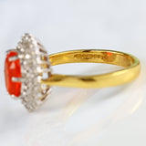 Ellibelle Jewellery Vintage 1992 Fire Opal & Diamond 18ct Gold Cluster Ring