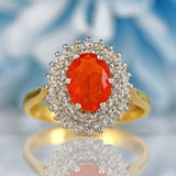 Ellibelle Jewellery Vintage 1992 Fire Opal & Diamond 18ct Gold Cluster Ring