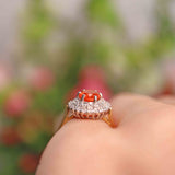 Ellibelle Jewellery Vintage 1992 Fire Opal & Diamond 18ct Gold Cluster Ring