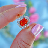 Ellibelle Jewellery Vintage 1992 Fire Opal & Diamond 18ct Gold Cluster Ring