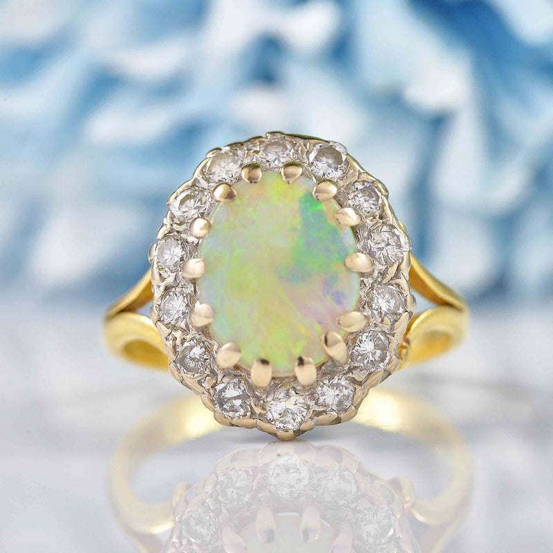 Ellibelle Jewellery Vintage 1992 Opal & Diamond 18ct Gold Cluster Ring