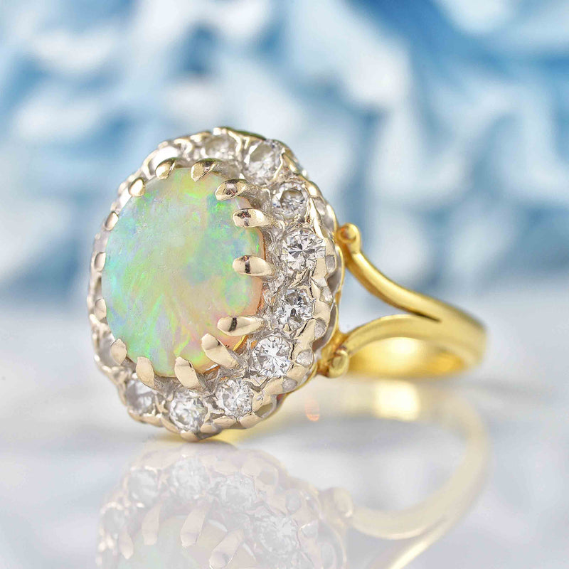 Ellibelle Jewellery Vintage 1992 Opal & Diamond 18ct Gold Cluster Ring