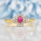 Ellibelle Jewellery Vintage 1992 Ruby & Diamond 18ct Gold Cluster Ring