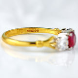 Ellibelle Jewellery Vintage 1992 Ruby & Diamond 18ct Gold Three-Stone Trilogy Ring