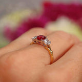 Ellibelle Jewellery Vintage 1992 Ruby & Diamond 18ct Gold Three-Stone Trilogy Ring