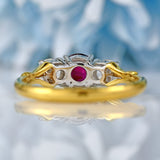Ellibelle Jewellery Vintage 1992 Ruby & Diamond 18ct Gold Three-Stone Trilogy Ring