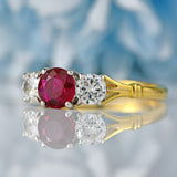 Ellibelle Jewellery Vintage 1992 Ruby & Diamond 18ct Gold Three-Stone Trilogy Ring