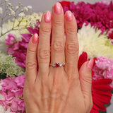 Ellibelle Jewellery Vintage 1992 Ruby & Diamond 18ct Gold Three-Stone Trilogy Ring