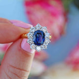 Ellibelle Jewellery Vintage 1992 Sapphire & Diamond 18ct Gold Cluster Engagement Ring (2.13cts)