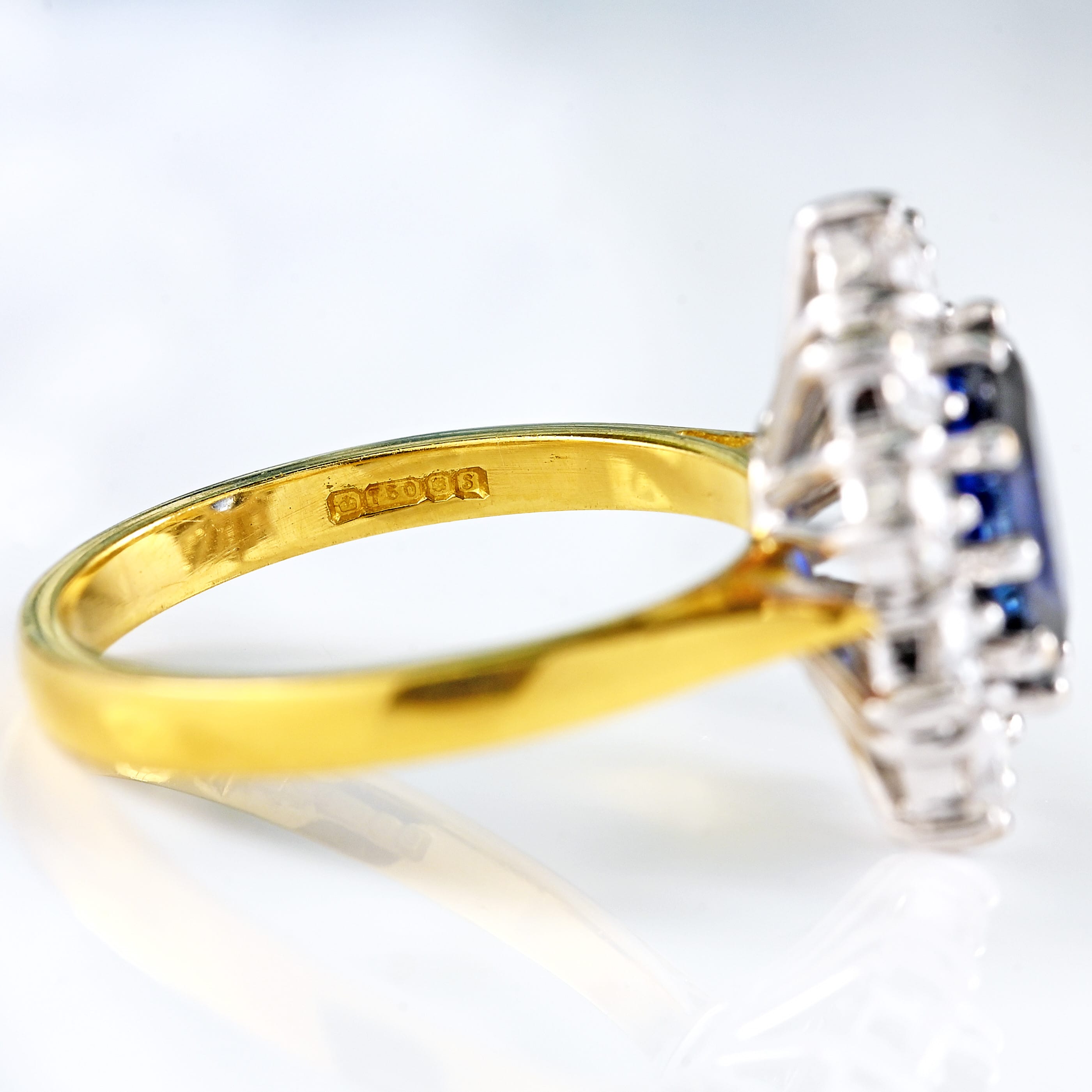 Ellibelle Jewellery Vintage 1992 Sapphire & Diamond 18ct Gold Cluster Engagement Ring (2.13cts)