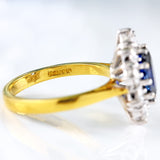 Ellibelle Jewellery Vintage 1992 Sapphire & Diamond 18ct Gold Cluster Engagement Ring (2.13cts)