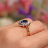 Ellibelle Jewellery Vintage 1992 Sapphire & Diamond 18ct Gold Cluster Engagement Ring (2.13cts)