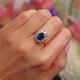 Ellibelle Jewellery Vintage 1992 Sapphire & Diamond 18ct Gold Cluster Engagement Ring (2.13cts)
