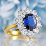 Ellibelle Jewellery Vintage 1992 Sapphire & Diamond 18ct Gold Cluster Engagement Ring (2.13cts)
