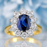 Ellibelle Jewellery Vintage 1992 Sapphire & Diamond 18ct Gold Cluster Engagement Ring (2.13cts)