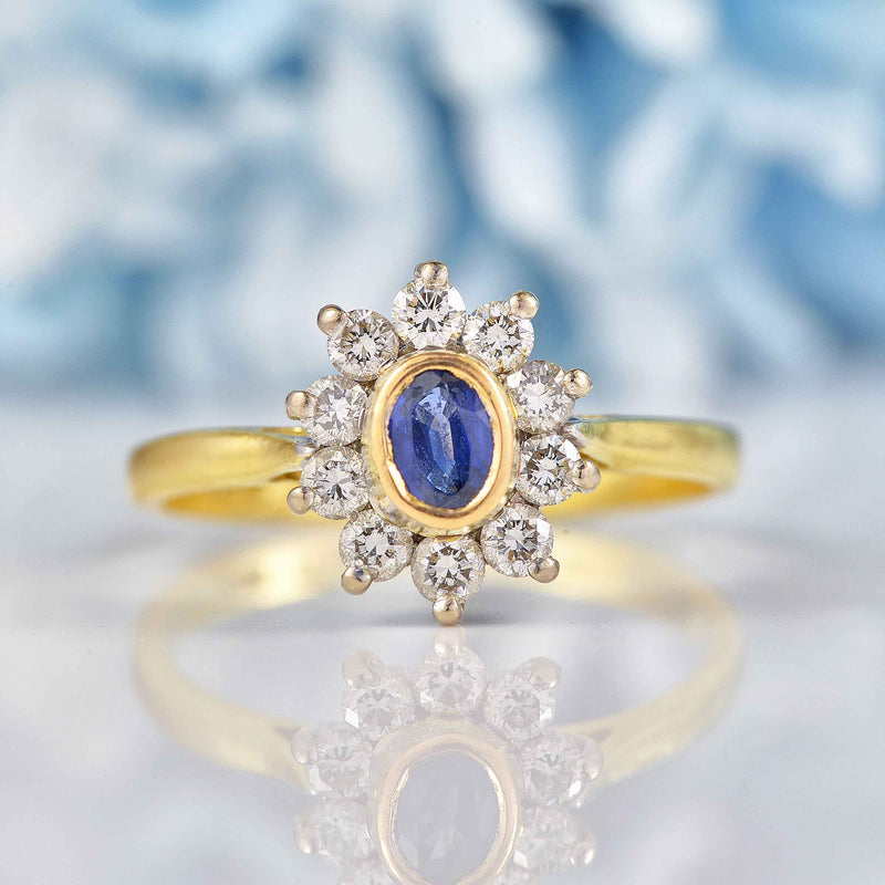 Ellibelle Jewellery Vintage 1992 Sapphire & Diamond 18ct Gold Cluster Ring