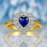 Ellibelle Jewellery Vintage 1992 Sapphire & Diamond 18ct Gold Heart-Shaped Cluster Ring