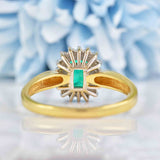 Ellibelle Jewellery Vintage 1992 Synthetic Emerald & Diamond 18ct Gold Cluster Ring