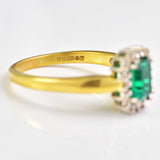 Ellibelle Jewellery Vintage 1992 Synthetic Emerald & Diamond 18ct Gold Cluster Ring