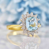 Ellibelle Jewellery Vintage 1993 Aquamarine & Diamond 18ct Gold Cluster Ring