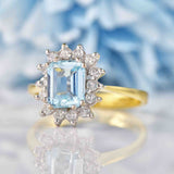 Ellibelle Jewellery Vintage 1993 Aquamarine & Diamond 18ct Gold Cluster Ring