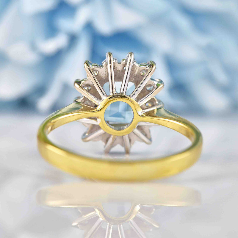 Ellibelle Jewellery Vintage 1993 Aquamarine & Diamond 18ct Gold Cluster Ring