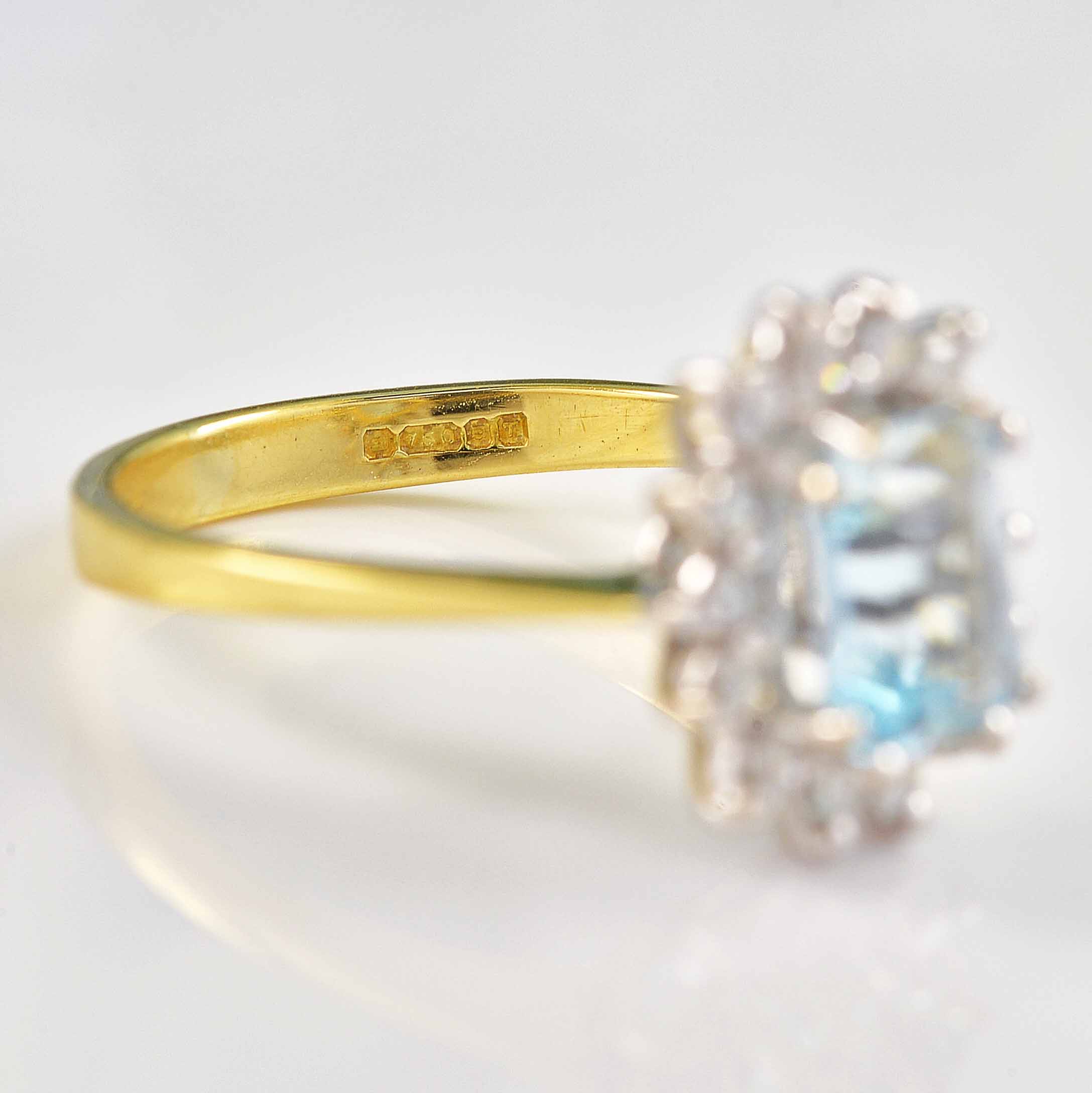 Ellibelle Jewellery Vintage 1993 Aquamarine & Diamond 18ct Gold Cluster Ring