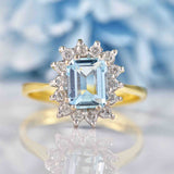 Ellibelle Jewellery Vintage 1993 Aquamarine & Diamond 18ct Gold Cluster Ring