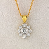 Ellibelle Jewellery Vintage 1993 Diamond 18ct Gold Daisy Cluster Pendant Necklace