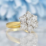 Ellibelle Jewellery Vintage 1993 Diamond 18ct Gold Daisy Cluster Ring (1.40cts)