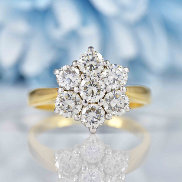 Ellibelle Jewellery Vintage 1993 Diamond 18ct Gold Daisy Cluster Ring (1.40cts)