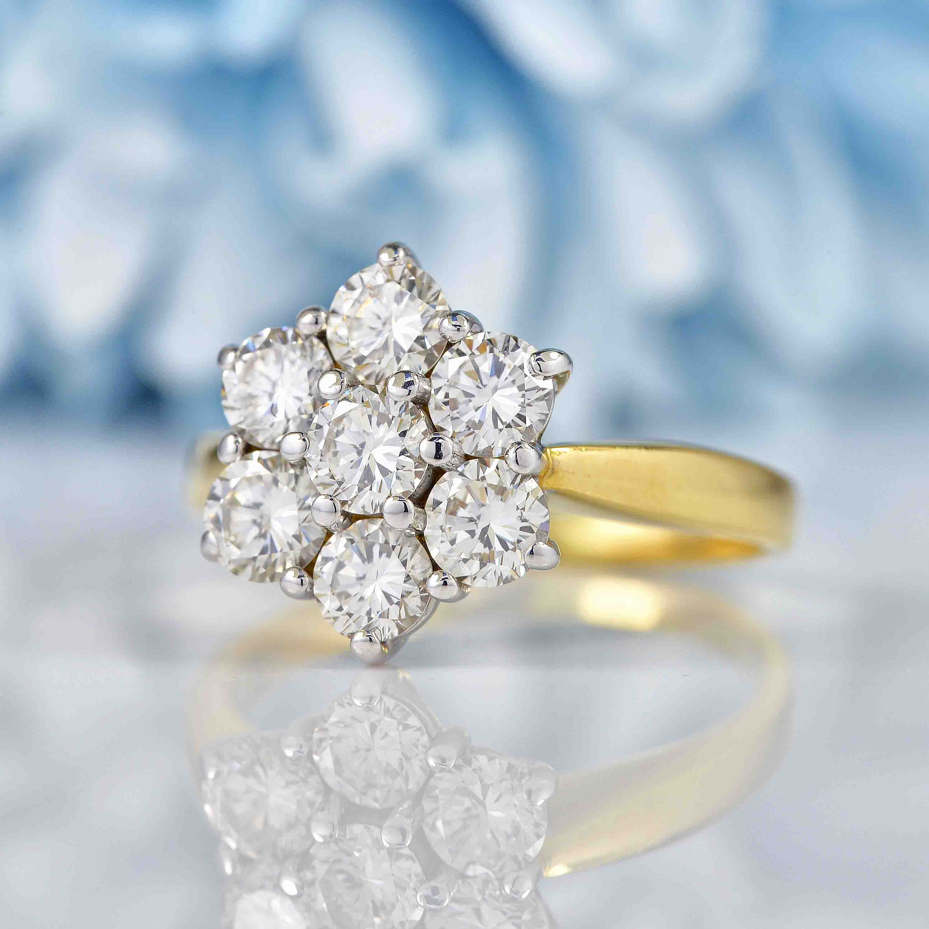 Ellibelle Jewellery Vintage 1993 Diamond 18ct Gold Daisy Cluster Ring (1.40cts)