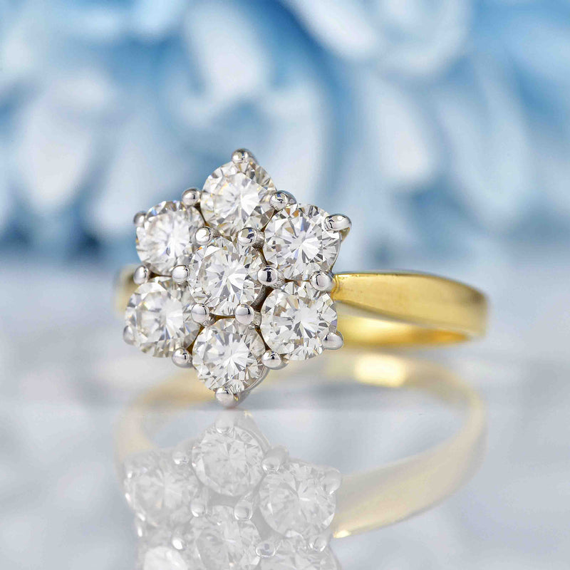 Ellibelle Jewellery Vintage 1993 Diamond 18ct Gold Daisy Cluster Ring (1.40cts)