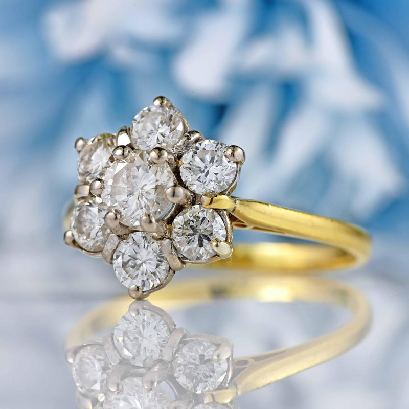 Ellibelle Jewellery Vintage 1993 Diamond 18ct Gold Daisy Cluster Ring (1.44cts)