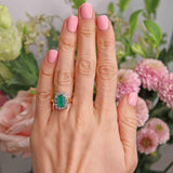 Ellibelle Jewellery Vintage 1993 Emerald & Diamond 18ct Gold Cluster Engagement Ring