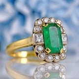 Ellibelle Jewellery Vintage 1993 Emerald & Diamond 18ct Gold Cluster Engagement Ring